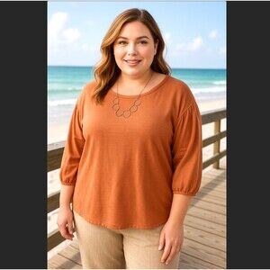 J. Jill French Terry Knit Top Size 2X Pure Boho Cotton 3/4 Sleeve Casual Beachy